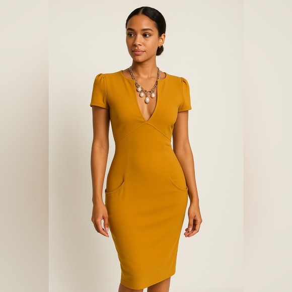 ASOS Dresses & Skirts - ASOS women’s mustard yellow dress. Cap sleeves. Plung neckline Y2K Size 6
